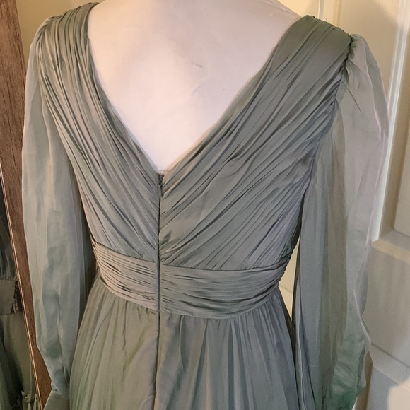 MAC DUGGALFaux Wrap Illusion Bishop Sleeve Tiered Gown